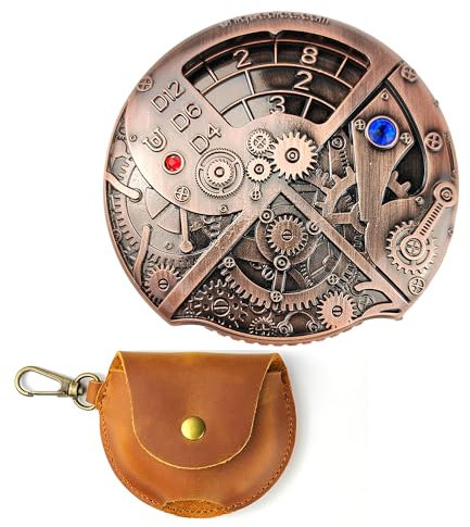 Roulette Dice von Unique Dice 7-in-1 Drehscheibe Würfel DND Spinner Metall D20 Rollenspiel Dungeons and Dragons (Rotes Kupfer mit Ledertasche)