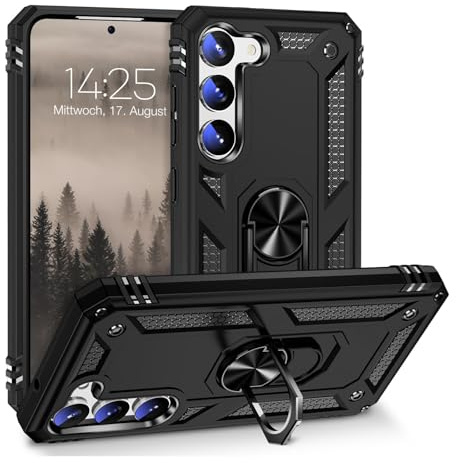 LBH Outdoor Hülle für Samsung Galaxy S23 Armor Militär Stoßfest Handyhülle 360 Grad Metal Ring Halter Ständer Schutzhülle für Handyhalterung Auto Magnet Schwarz