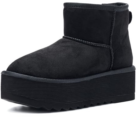 Shenduo Stivali da neve donna platform Stivali invernali con suola spessa 9378 nero 38EU