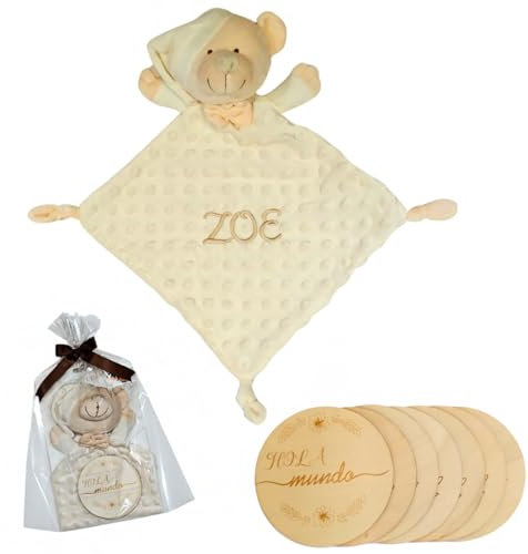 Balú - Doudou Personalizado con Nombre Bordado + Placas Cumplemes – Peluche con Nombre para Bebé Recién Nacido, Mantita de Apego Suave, Regalo Original para Niño o Niña