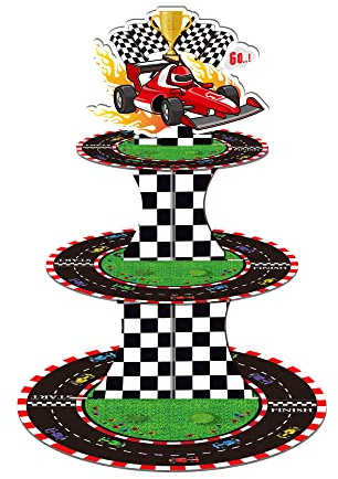 Rennsport Cupcake Stand für 24 Cupcakes 3 Tier Cupcake Stand Rennsport-Thema Party Supplies Cupcake Display Holder für Geburtstagsparty, Baby-Dusche, Party Cupcake ständer