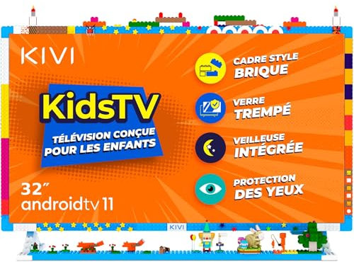 KIVI KidsTV Fernseher 32'' Smart TV Android FHD; mit Voice Assistant; HVA-Panel; kompatibel mit HBO, Disney+, Netflix, YouTube Kids; mit schützendem, gehärtetem Glas; verbessert