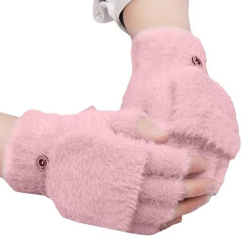 Warme Handschuhe Cabrio, Thermo Isolierte Futter Winterhandschuhe, Winddichte Warme Halbfinger Handschuhe mit Abdeckung, Winter Outdoor Sporthandschuhe, Halbfinger Handschuhe für Winter, Thermo