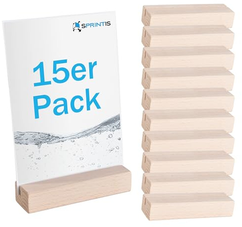 SPRINTIS Kartenhalter Holz 15 Stück, 10 x 3 cm, geölter Fotohalter in hell mit geradem Einsteckschlitz, Tischkartenhalter perfekt für Hochzeiten, Buffets, Speisekarten & Tischnummern