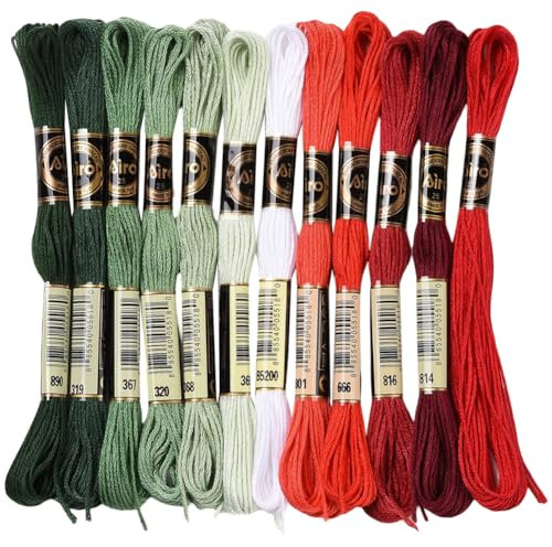 CABODYALS 12 Strang 96m Bunte Stickgarn Kreuzstichgarn 6 Fädig Regenbogen Fäden Bastelfaden Weihnachtsfarben Freundschaftsarmbänder Polyesterfäden Zur Schmuckherstellung Armband Strickstich Zubehör