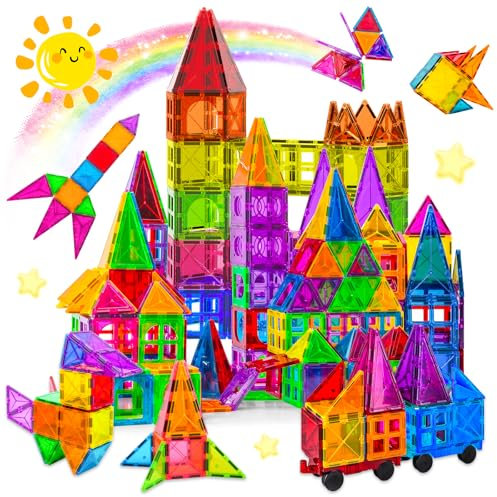 BEBOAN 100 Pcs Magnetic Tiles Building Shapes Blocks Toy Sets Gift for Kids Toddlers Girls Boys Ages 3-5/4-8+, Large Magnets Play Montessori Sensory STEM Stacking Preschool Educational Learning Toys