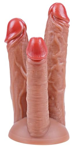 Gros god réaliste à trois têtes (22 cm/19,5 cm/17 cm)god en silicone avec ventouse, pénis réaliste XL,stimulation,vaginale et du point G,adapté à la stimulation pénienne chez les femmes et les hommes