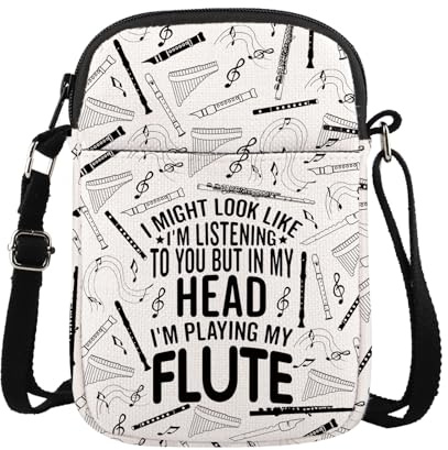 FUNYSO Sac à bandoulière pour flûte avec inscription « I Am Playing My Flute », Flûte Cb UK, 0