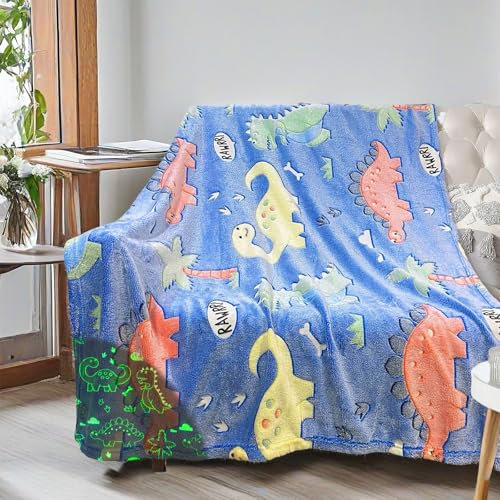 HSGLGNA Kuscheldecke Kinder Dinosaurier Decke Leuchtet im Dunkeln,Dinosaurier Muster Weiche Mikrofaser Flauschig Decke,Tolle Geschenke für Dino Liebhaber (Dinosaurier E, 150x200 cm)