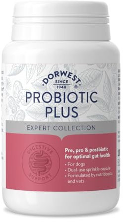 Dorwest Herbs Probiotic Plus for Dogs 100 Capsules, Pre, Pro and Postbiotic with Daily Microbiome Support for Optimal Gut Health