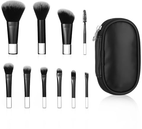 10Stk Reise Make-Up Pinsel-Set,Mini Make up Schminkpinsel Set,Tragbares Pinselset Makeup mit Tasche,Kosmetik Pinsel,Kosmetik Blush Pinsel,Makeup Brushes für Stiftung Pinsels Erröten Pulver Lidschatten