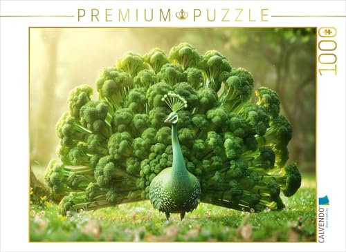 Puzzle · EIN Motiv aus dem Kalender Vorsicht, Wilde Früchtchen | Grün · Stolz · Gemüsekunst · Der Brokkolipfau macht einen gesunden… · 1000 Teile · Lege-Größe 64 × 48 cm · CALVENDO Puzzle