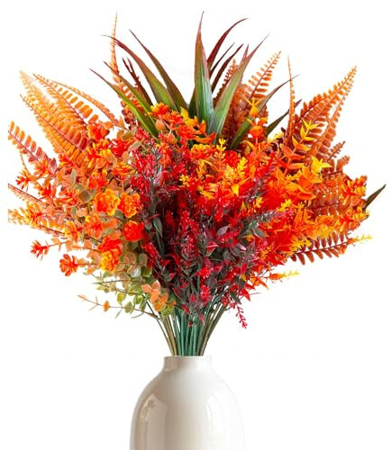 9 Bündel Künstliche Herbstblumen, Herbstdeko, Herbststrauß Künstlich Eukalyptus, Künstliche Blumen, Herbst Balkonpflanzen, Herbstzweige, Herbstdeko für Drinnen, Draußen, Garten, Tisch Gelb Tisch Innen
