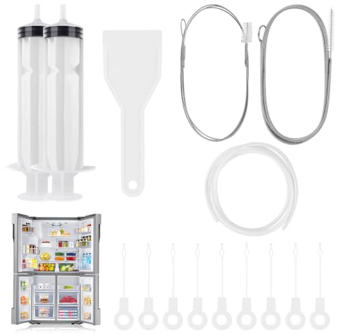 IETWATE 15 Piece Fridge Cleaning Set: Stainless Steel Fridge Cleaner, Reusable Fridge Drain Cleaning, Fridge Cleaner with Hose Syringe De-Icing Shovels Piston
