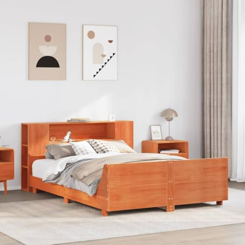 LLEZKBR Letti & Accessori-Letti & Telaio letto - Struttura letto senza materasso cera marrone 120x190 cm matrimoniale piccolo in legno massello di pino