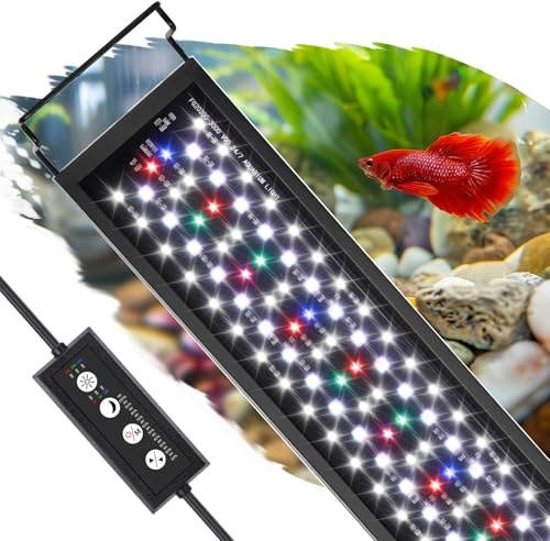 hygger Aquarium Light, Full Spectrum Fish Tank Light, LED Plant Light with Controller, 3 Modes with Timer, 9 Colors, Adjustable 10 Brightness, Extendable Brackets, 48W for 120-137CM Freshwater Tank