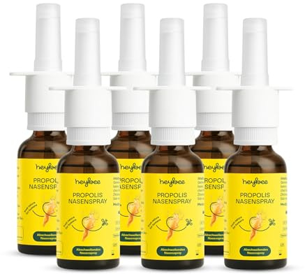 heybee® Propolis Nasenspray (6er Pack), ätherischen Ölen & Meersalz, natürlich abschwellend bei Schnupfen & Pollenallergie, ohne Gewöhnungseffekt, für Erwachsene und Kinder ab 6 Jahren