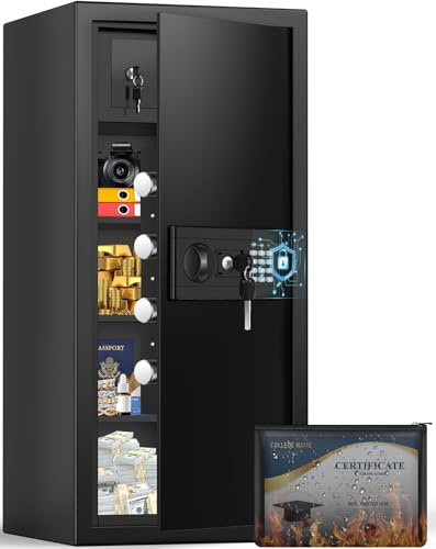 95L Extra Großer Safe Tresore mit Feuerfester Dokumententasche, Sicherheitssafe für Zuhause mit Eingebauter Schließfachkasten, Zahlencode&Schlüssel, Wandtresor Heimtresor für Wertsachen und Bargeld