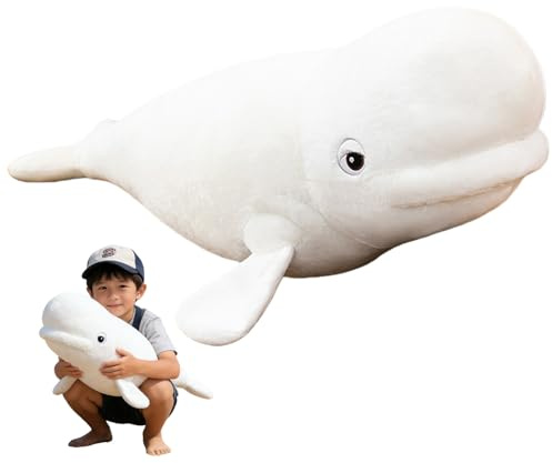 Xiyocadt Wal Kuscheltier, Weiches & Umarmbares Weißwal Plüschtier Kissen, Perfektes Kinder Geschenk & Schlafzimmer Deko (90 cm)