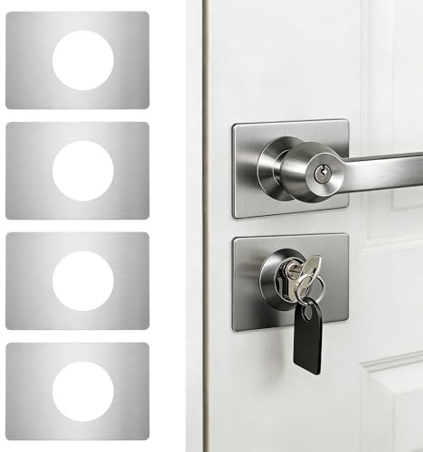 PATIKIL 4 Pcs Door Lock Repair Plate, for 2-3/16 Hole Dia, Silver | Stainless Steel Door Knob Reinforcement Plate Handle Fixing Filler Repair Backplate,for Front Entry Bedroom Home