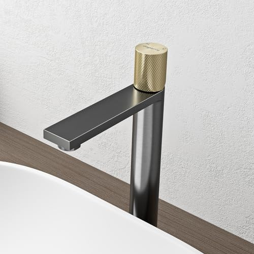 doporro Wasserhahn Bad Grau, Waschtischarmatur Hoch für Waschbecken | Badarmatur Waschbecken, Einhebelmischer mit 225 mm Auslaufhöhe, Waschbeckenarmatur für Badezimmer Gäste-WC Fino-01H
