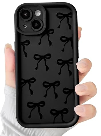 NITITOP for iPhone 14 Case Cute Bow Ribbon Design,Black | For Women Girls, Aesthetic Bowknot Pattern, Soft TPU Shockproof Cover, Full Camera Protection
