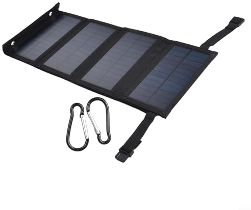 Panneau solaire, 20 W 5 V, chargeur solaire portable USB pliable avec mousqueton, alimentation mobile d'extérieur pour le camping, la randonnée (noir)