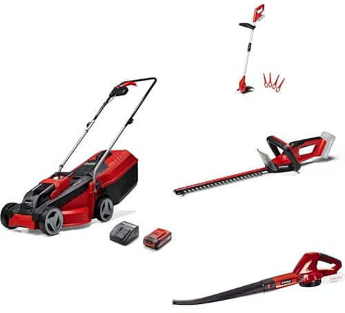 Einhell Pack 4 machines sans fil - Power X-Change (Tondeuse à gazon GE-CM 18/30 Li, Coupe-bordures GC-CT 18/24 Li, Taille-haies GC-CH 18/40 Li, Souffleur GE-CL 18 Li E) + Batterie 3,0Ah et chargeur