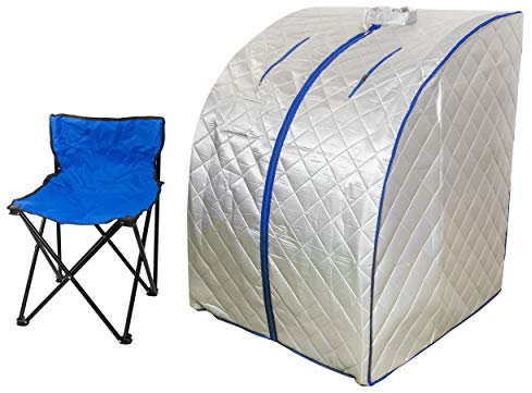 CHI-ENTERPRISE - Portable Infrarotsauna XL Deluxe inklusive Klapphocker | Faltbare, zusammenlegbare Infrarot-Sauna für Zuhause | 103x80x84 | 1000 Watt