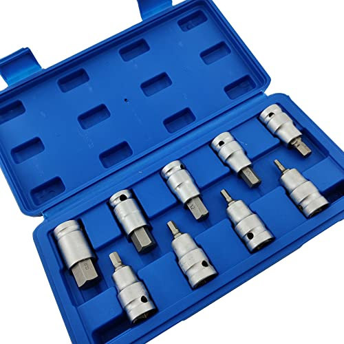 9 Piece 1/2 Drive Metric Allen Key Socket Set 4mm - 17mm Hex Bit Set
