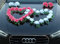 DOPPEL Herz Auto Schmuck Braut Paar Rose Deko Dekoration Autoschmuck Hochzeit Car Auto Wedding Deko Ratan (Reinweiß/Rosa)