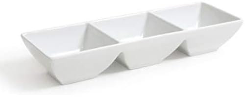 Jimena Triple cuenco plato de porcelana para aperitivos dulces tuercas bandeja plato compartimientos 10,5 /27,5 x 9,5 x 4,5 cm ? conjunto de 2