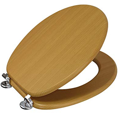 Showerdrape Oxford Beech Wood Toilet Seat, Toilet Seat with Adjustable Chrome Hinges, Standard Wooden Includes Fixtures and Fittings.