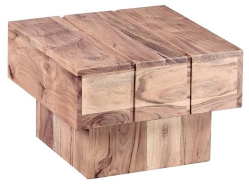 FineBuy Beistelltisch Massivholz Wohnzimmertisch 44 x 44 x 30 cm Couchtisch massiv Landhaus-Stil Cube quadratisch