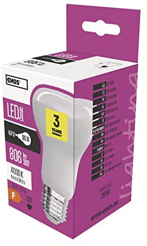 EMOS LED Lampe R63, 8,8 W ersetzt 60 W Glühbirne, E27 Sockel, Lichtleistung 806 Lume, Neutralweiß – 4000 Kelvin, 30000 Stunden Lebensdauer, ZQ7141, 6,3 x 6,3 x 10 cm
