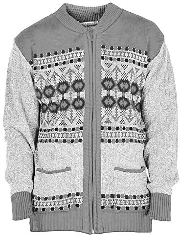 Mens Classic Style Cardigan Argyle Diamond Pattern ButtonCasual Design Zip Up Thick Knit Warm Winter Grandad Sweater Knitted V Neck Zipper Cardi Long Sleeve Knitwear Vintage Jumper(Grey Zip,XL)