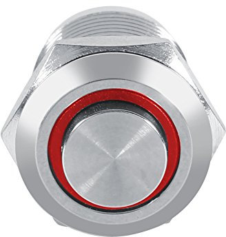 Qiilu Círculo LED Interruptor de botón pulsador momentáneo a prueba de agua High Flush 4 Pin 1NO(rojo)