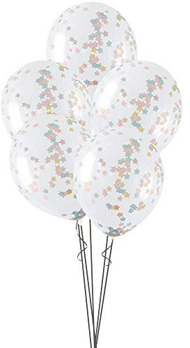 Konfetti-Luftballons - 40 cm - Stern-Konfetti in Rosa, Blau und Gold - 5er-Pack