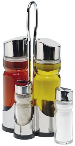 LS Kitchen – Set de vinaigrier et huilier – Acier inoxydable et verre – 4 pièces