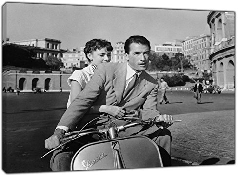 ARTSPRINTS Gregory PECK Audrey Hepburn Roman Holiday Bild auf gerahmter Leinwand, Wandkunst, Heimdekoration, fertig zum Aufhängen, 76,2 x 61 cm, 38 mm Tiefe