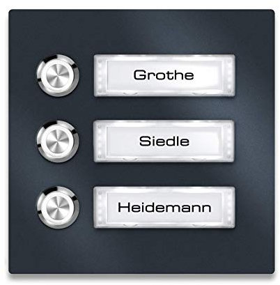 Metzler Türklingel Edelstahl Anthrazit - Namensschild austauschbar - LED-Taster - Aufputz-Montage (mit Beleuchtung, Weiß)