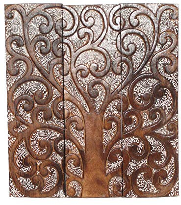 SAWA Wandbild Lebensbaum aus Holz Wanddeko Wandrelief mehrteilig 50cm