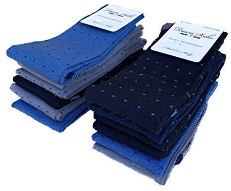 DREAM SOCKS Calze LUNGHE da Uomo in Cotone Filo Di Scozia Elasticizzate,Molto Leggere,Colorate-Disegnate-Tinta Unita,Made In Italy (43-46, 6 X Set. PUNTINI)