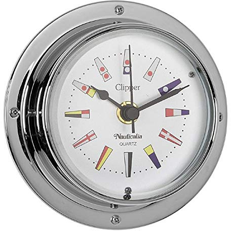 Nauticalia Uhr mit Clipper Codeflagge (QuickFix), Chrom, 4 cm