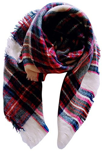 Yixda Enfant Écharpe Chale Fille Garçon Automne/Hiver Chaud Plaid Foulard (Rose Rouge)