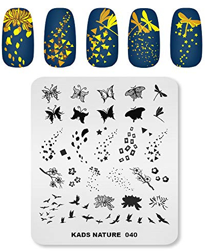 KADS Nail Template Nature Nail Stamping Plate Butterfly Dragonfly Fallen Leaves Image Nail Art DIY Manicure Tool (NA040)