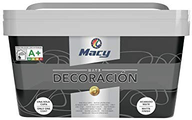 Macy Pintura Plástica Mate Decoración Interiores Excelente Cubrición, Acabado Perfecto. Color Grafito. 4 Litros