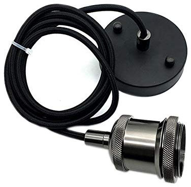 Vintage Pendelleuchte, moderner Retro-Industriestil E27 Schwarz Chrom Lampenfassung/Deckenrose, Schwarz geflochtenes Flexkabel