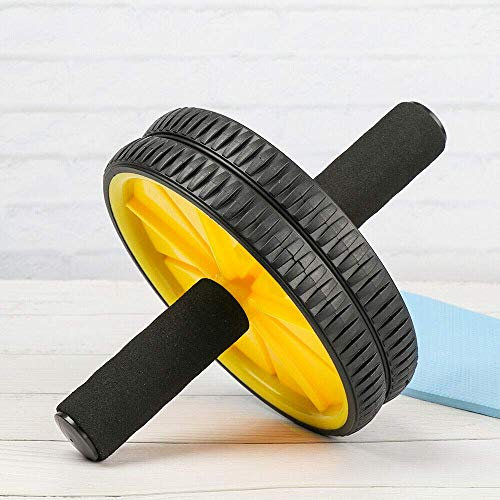 FFitness Two-Wheeled Power Wheel with Mat, Ruote con Manici per Addominali Unisex Adulto, Giallo, taglia unica
