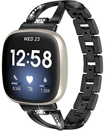 Gimart UK Kompatibel für Fitbit Versa 3 Metallarmband, Frauen Mädchen Slim Bling Edelstahl Versa 3 Armband Ersatz Uhrenarmband Band Armband für Fitbit Sense Smartwatch (Schwarz)